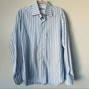 Ateseta Firenze Made in Italy Button Front Shirt Striped Blue White Size 16.5